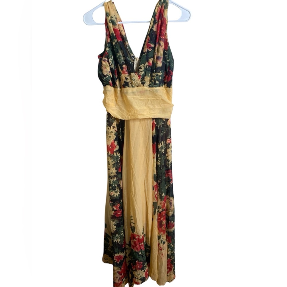 Floral Maxi Dress with Yellow and Red Accents